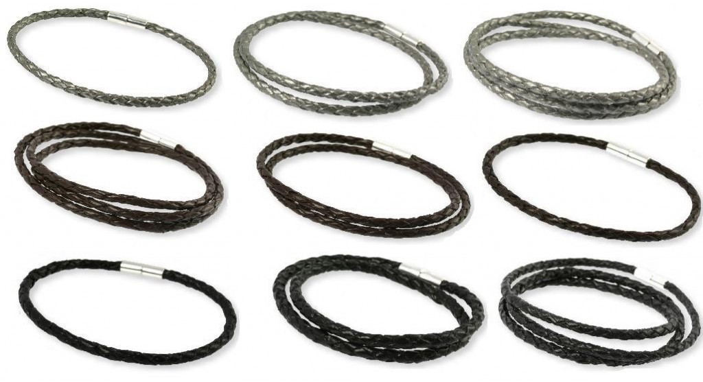 Geflochtene Lederarmbänder in verschiedenen Variationen