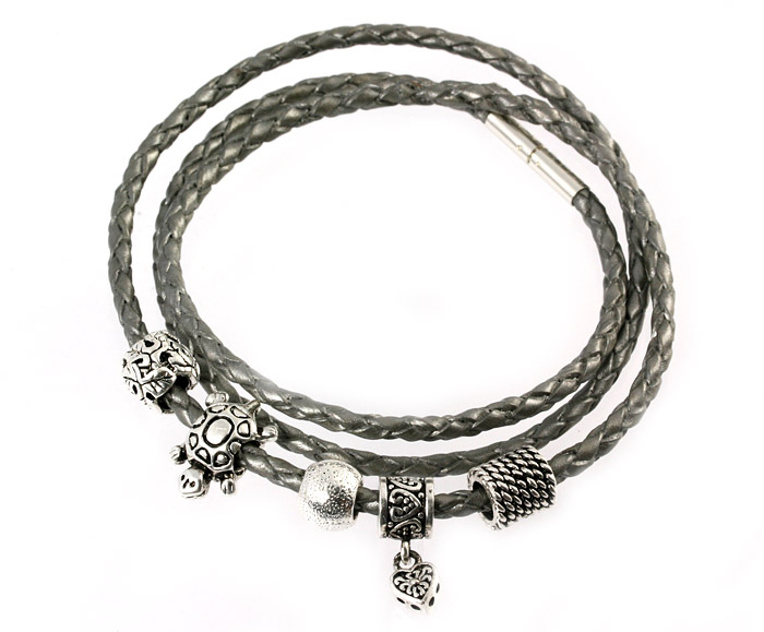 Leder Armband geflochten 3 Reihig mit 925 Silber Verschluss